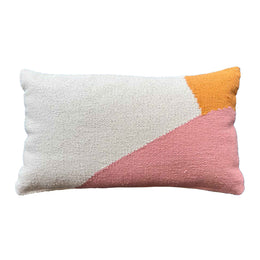 Vargas Handwoven Cotton Ivory and Pink Color Block 20"x14" Kidney Pillow