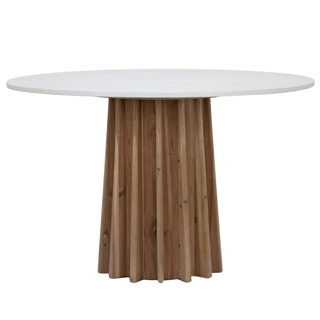 Aletha 47" Round Concrete and Reclaimed Pine Pedestal Dining Table