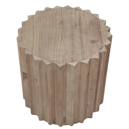 Emerson 33" Round Reclaimed Pine Block End Table with Fluted Edge