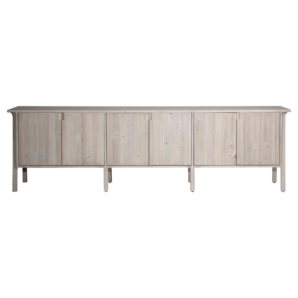 Beckham 109" Reclaimed Pine and Elm Mid-Century Styled 4-Door Sideboard in Light Grey Finish