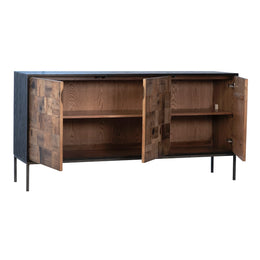 Brady 72" Antique Oak Wood Sideboard in Black and Natural Brown with Iron Legs