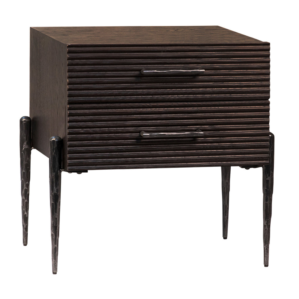 Meryl Antique Black Oak and Forged Iron Modern 2-Drawer Side Table