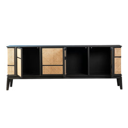 Luna 84" Mindi Wood and Rattan 4-Door Sideboard in Black