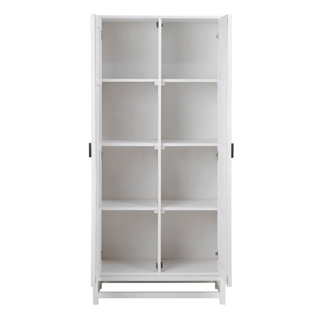 Khloe 78" Tall Exotic Wood and Rattan 2-Door Cabinet in White