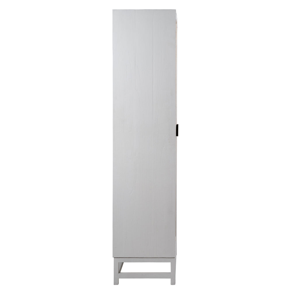 Khloe 78" Tall Exotic Wood and Rattan 2-Door Cabinet in White