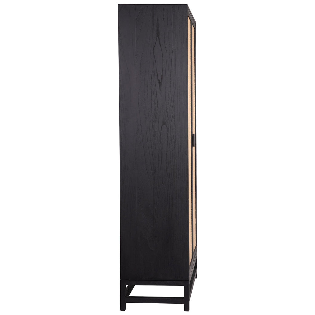 Khloe 78"Tall  Exotic Wood and Rattan 2-Door Cabinet in Black