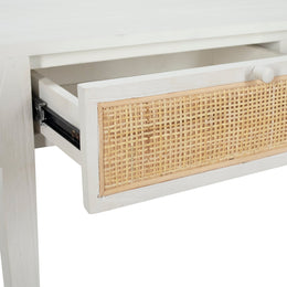 Luna Teak and Rattan 2-Drawer Storage Console Table in White