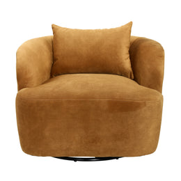 Browne Swivel Chair Polyester Velvet Upholstery, Select Hardwood Frame and Metal Base - Camel