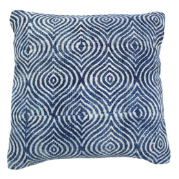 Aquarius Coastal Blue and White Handwoven Cotton Printed Ogee Patterned 20x20 Square Throw Pillow