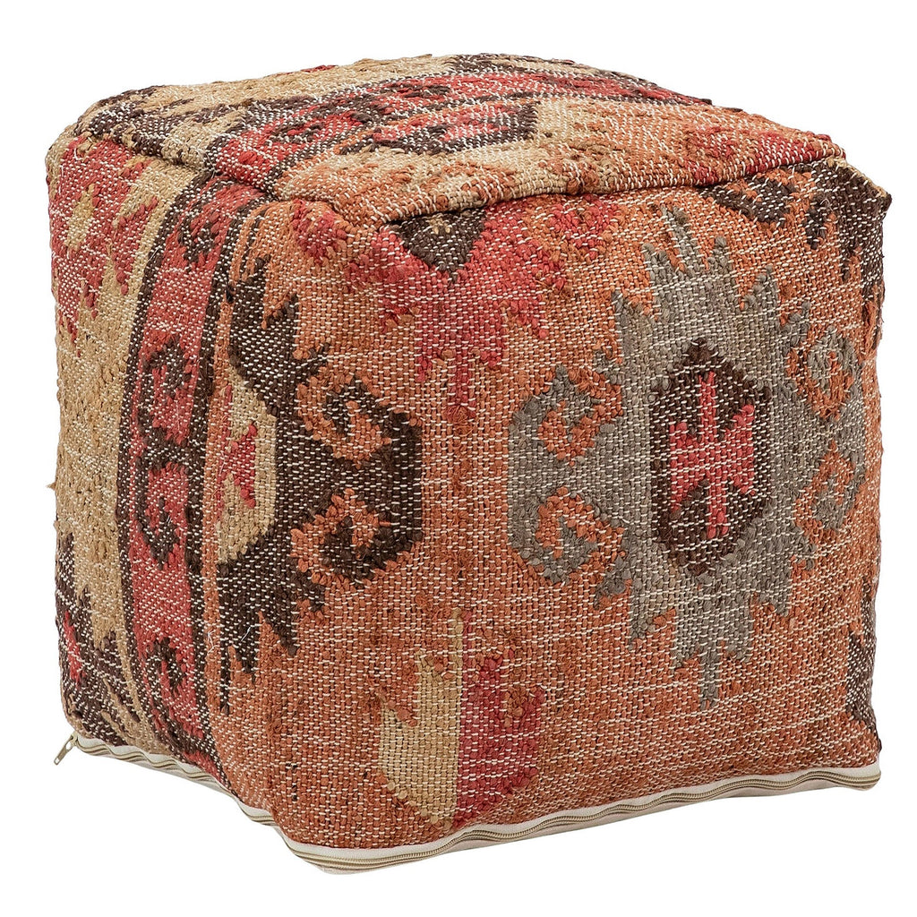 Dover Handwoven Bohemian Patterned Multi-Colored Natural Hemp Square Pouf