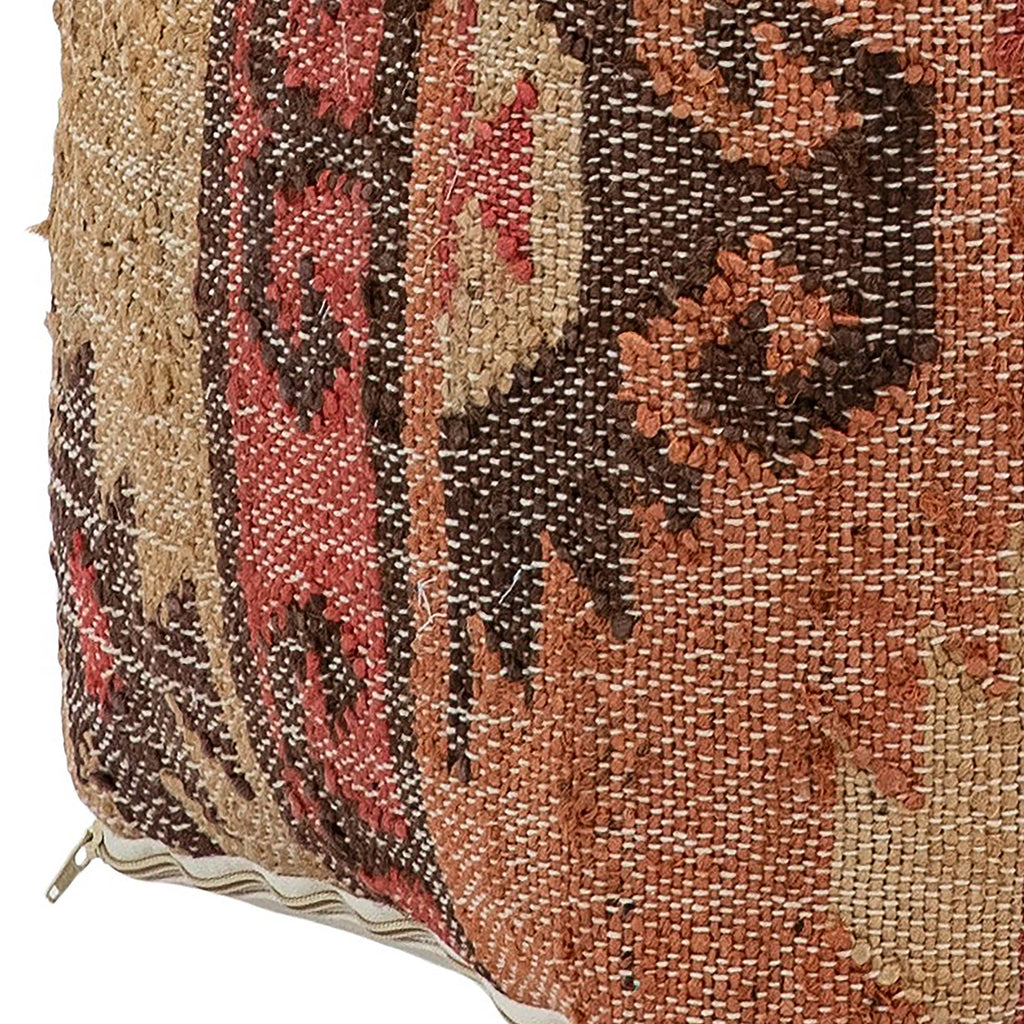 Dover Handwoven Bohemian Patterned Multi-Colored Natural Hemp Square Pouf