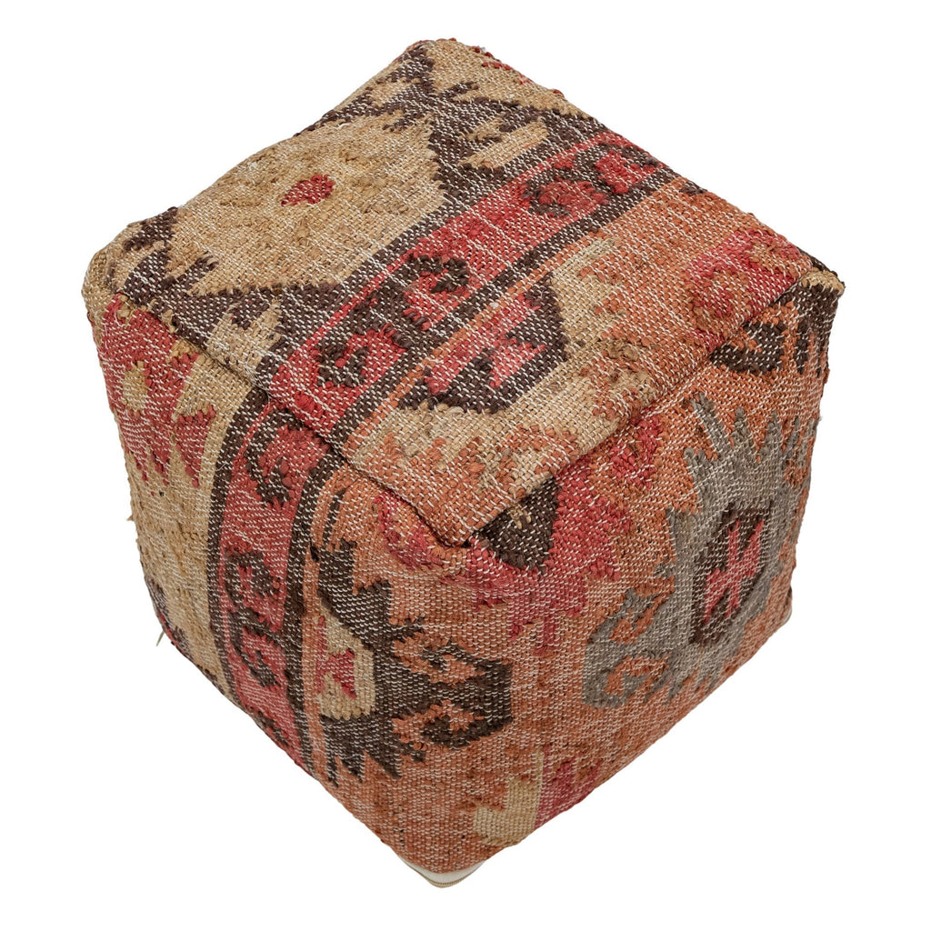 Dover Handwoven Bohemian Patterned Multi-Colored Natural Hemp Square Pouf