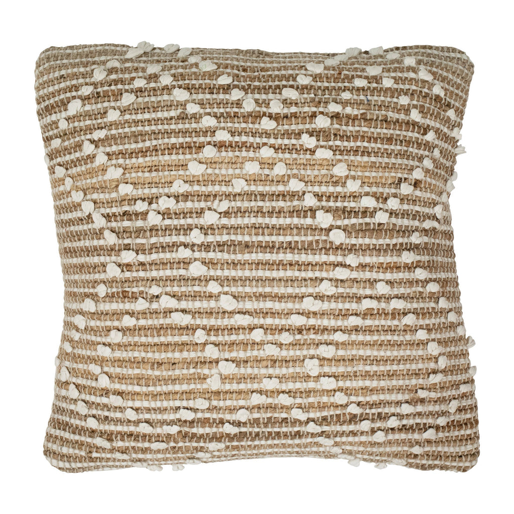 Newark Handwoven Hemp and Cotton Beige and Ivory Square 20x20 Throw Pillow