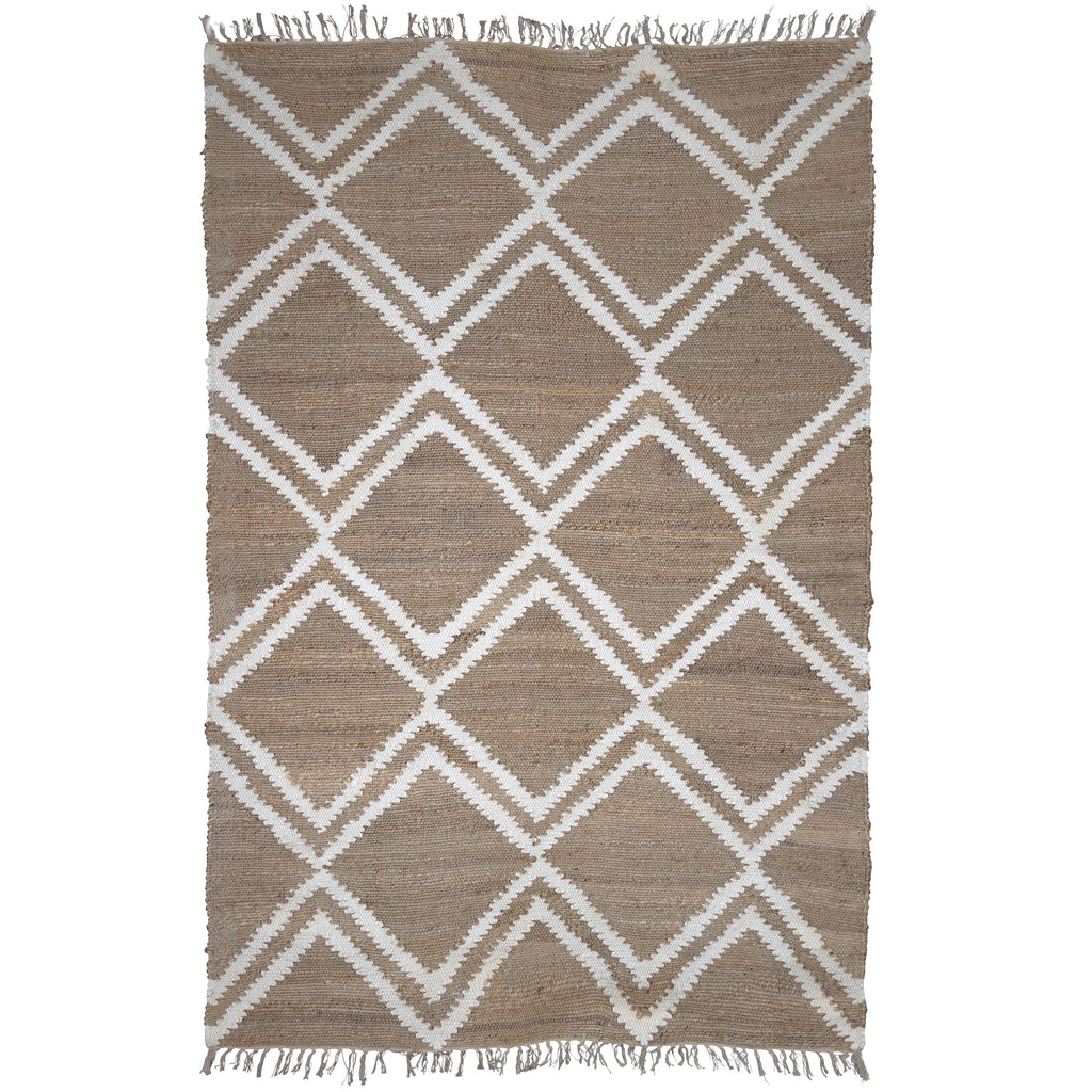 Aiken Natural Jute and Recycled Cotton Zig-Zag Fringe Rug in 5x8