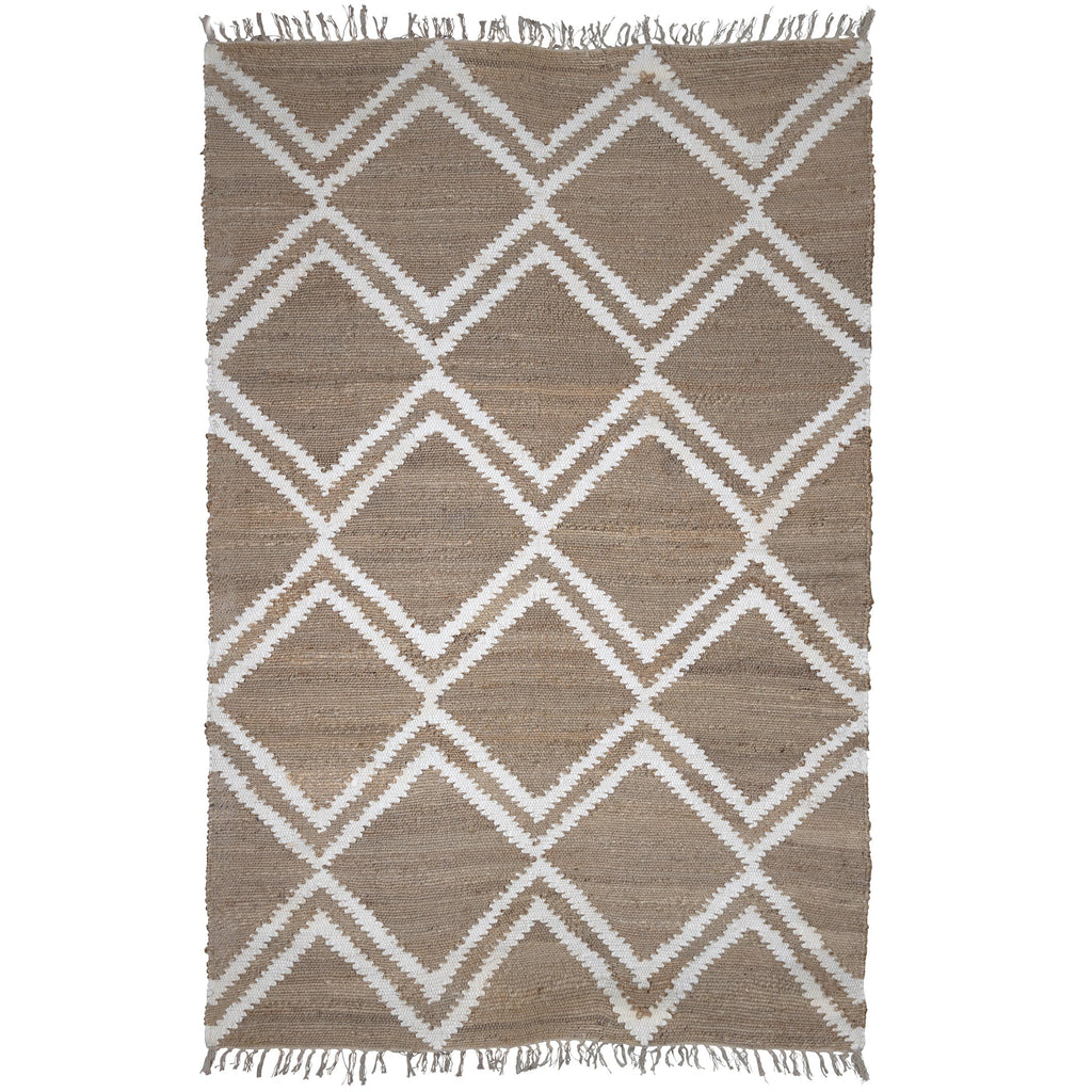 Aiken Natural Jute and Recycled Cotton Zig-Zag Fringe Rug in 8x10