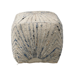 Kathleen Pouf Handwoven Wool and Cotton - Ivory and Blue Accents