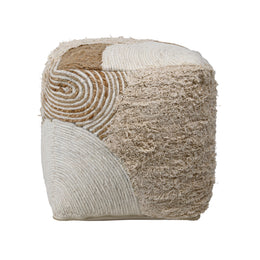 Emmele Pouf Handwoven Wool, Jute and Cotton - Natural and Ivory