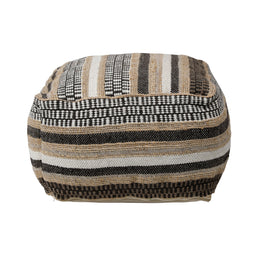 Chastity Pouf Handwoven Wool and Jute - Natural, White and Black