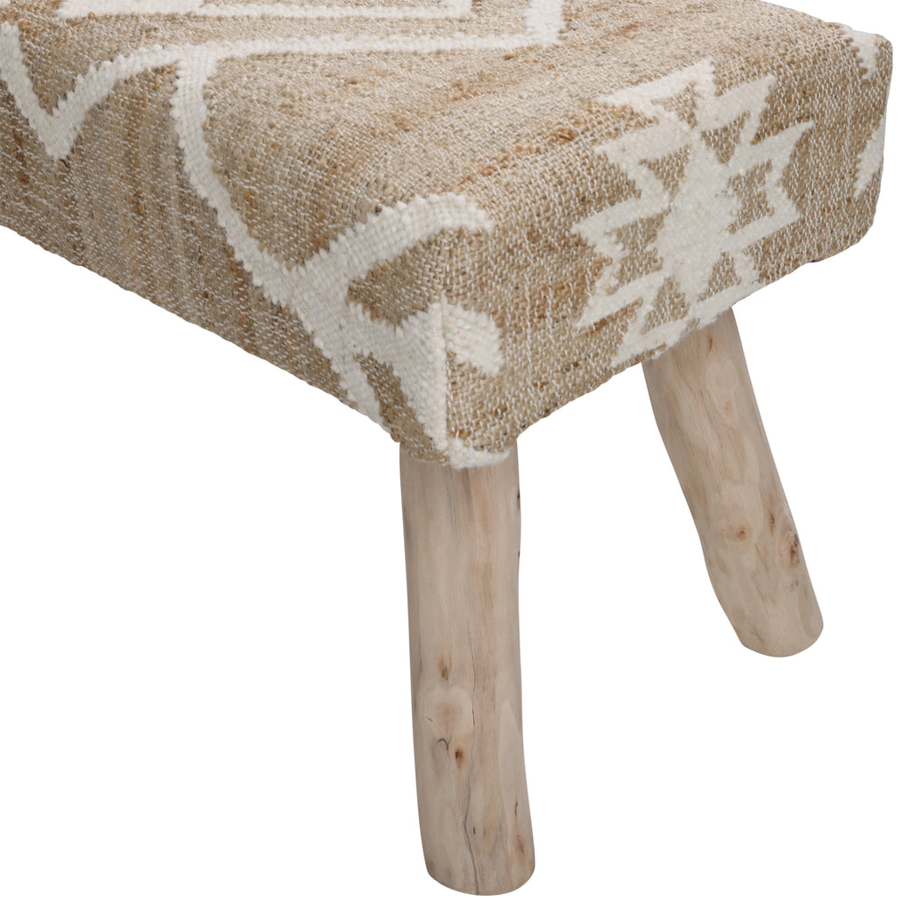 Marjorie Bench Handwoven Punja Kilim Wool and Jute with Eucalyptus Wood Legs - Natural and Ivory