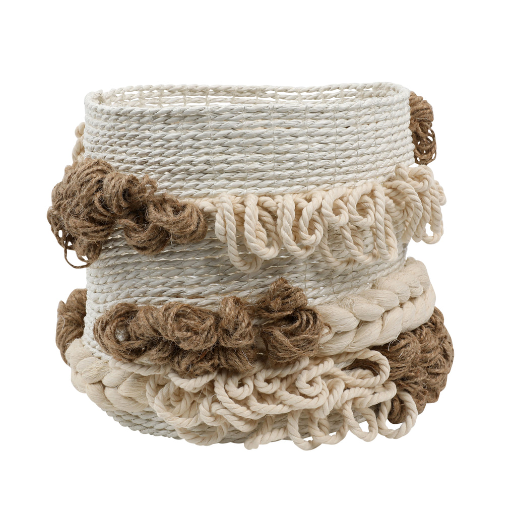 Donnie Basket Raffia, Jute and Cotton Weave - White and Natural