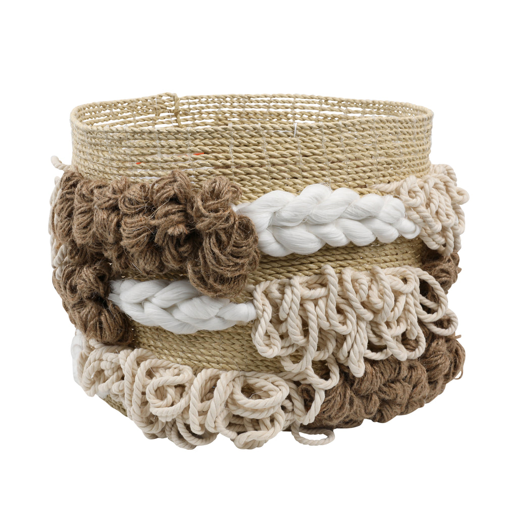 Candice Basket Raffia, Jute and Cotton Weave - Natural, Brown and White