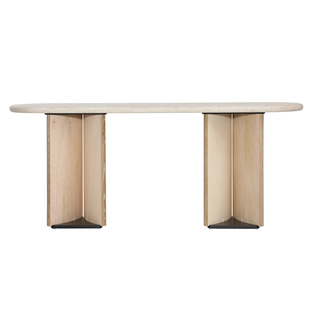 Oja Console Table Oak Wood, Oak Veneer and Marble - Natural Wash and Cream