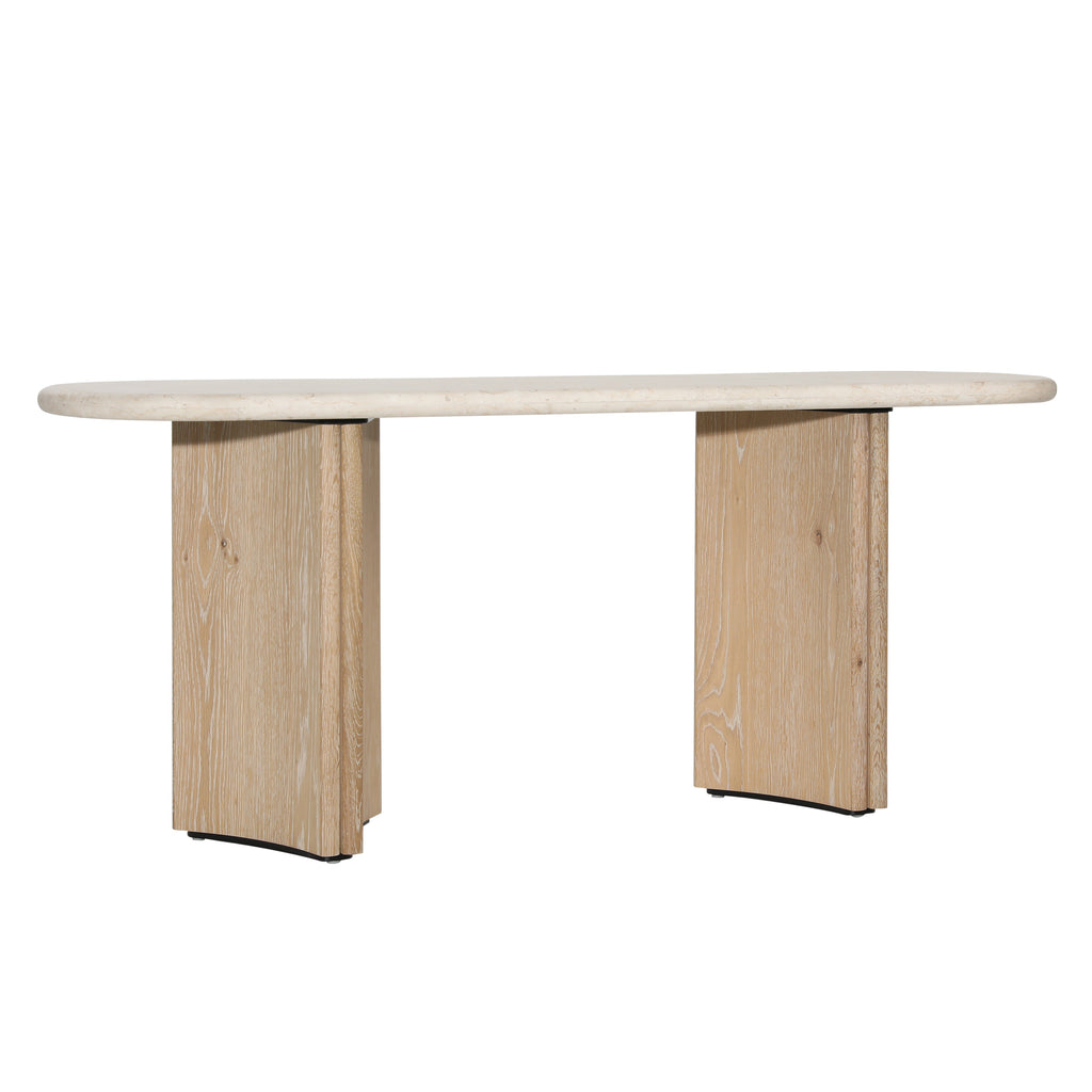 Oja Console Table Oak Wood, Oak Veneer and Marble - Natural Wash and Cream