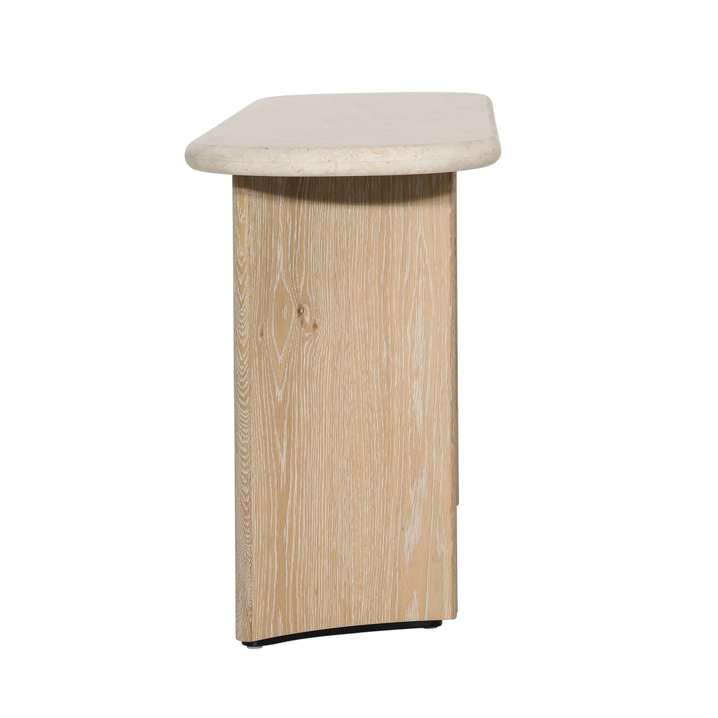 Oja Console Table Oak Wood, Oak Veneer and Marble - Natural Wash and Cream