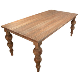 Owen 78" Rectangular Reclaimed Mindi Wood Carved 4-Leg Dining Table