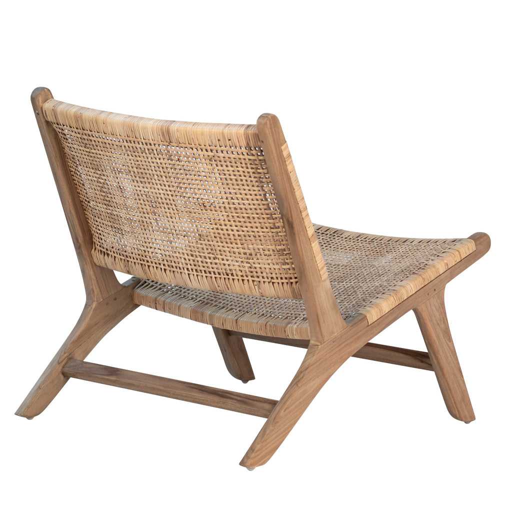 Iris Natural Finish Teak and Natural Woven Rattan Lounge Style Occasional Chair