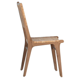 Iris Natural Finish Teak and Natural Woven Rattan High Back Dining Side Chair