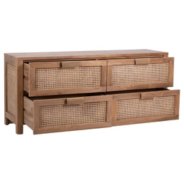 Elliana 63" Teak and Woven Rattan 4-Drawer Sideboard in a Natural Finish