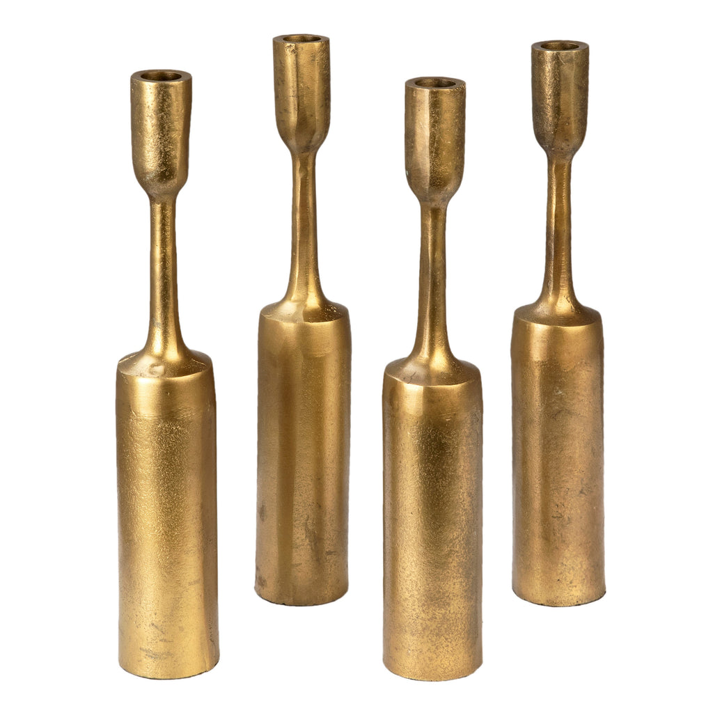 Bulet Antique Brass Finished Aluminum Candles Stick Holders, Set of 4, 13" Tall