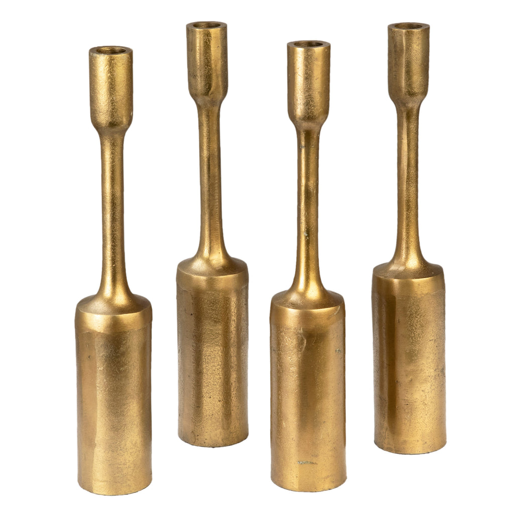 Bulet Antique Brass Finished Aluminum Candles Stick Holders, Set of 4, 15" Tall