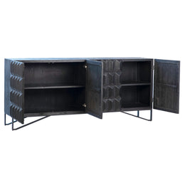 Milani 84" Reclaimed Pine and Iron 4-Door Sideboard in a Black Finish