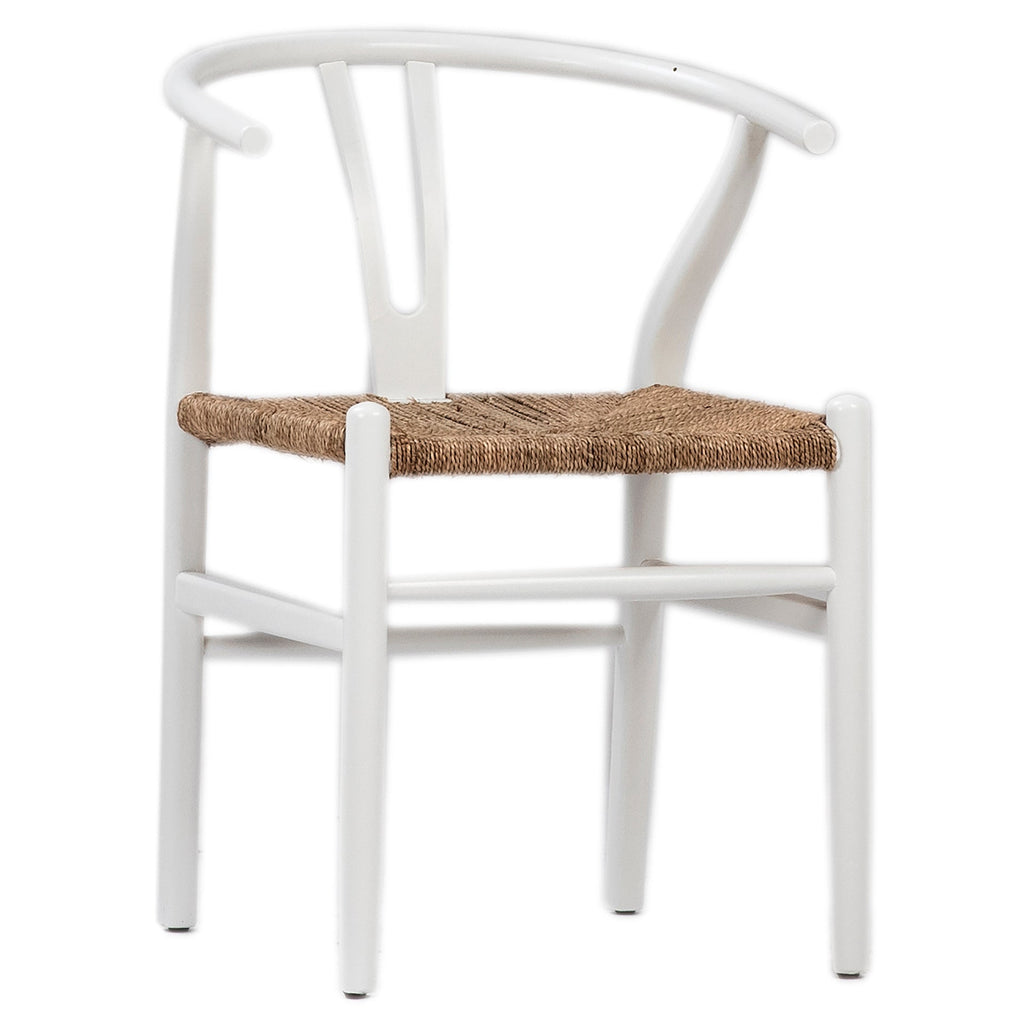Kairo White Oak and Natural Woven Wicker Wishbone Back Dining Arm Chair