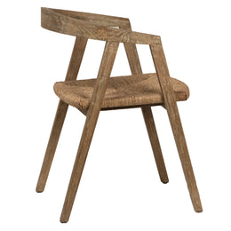 Mateo Natural Oak Curved Back Dining Arm Chair with Woven Seagrass Seat