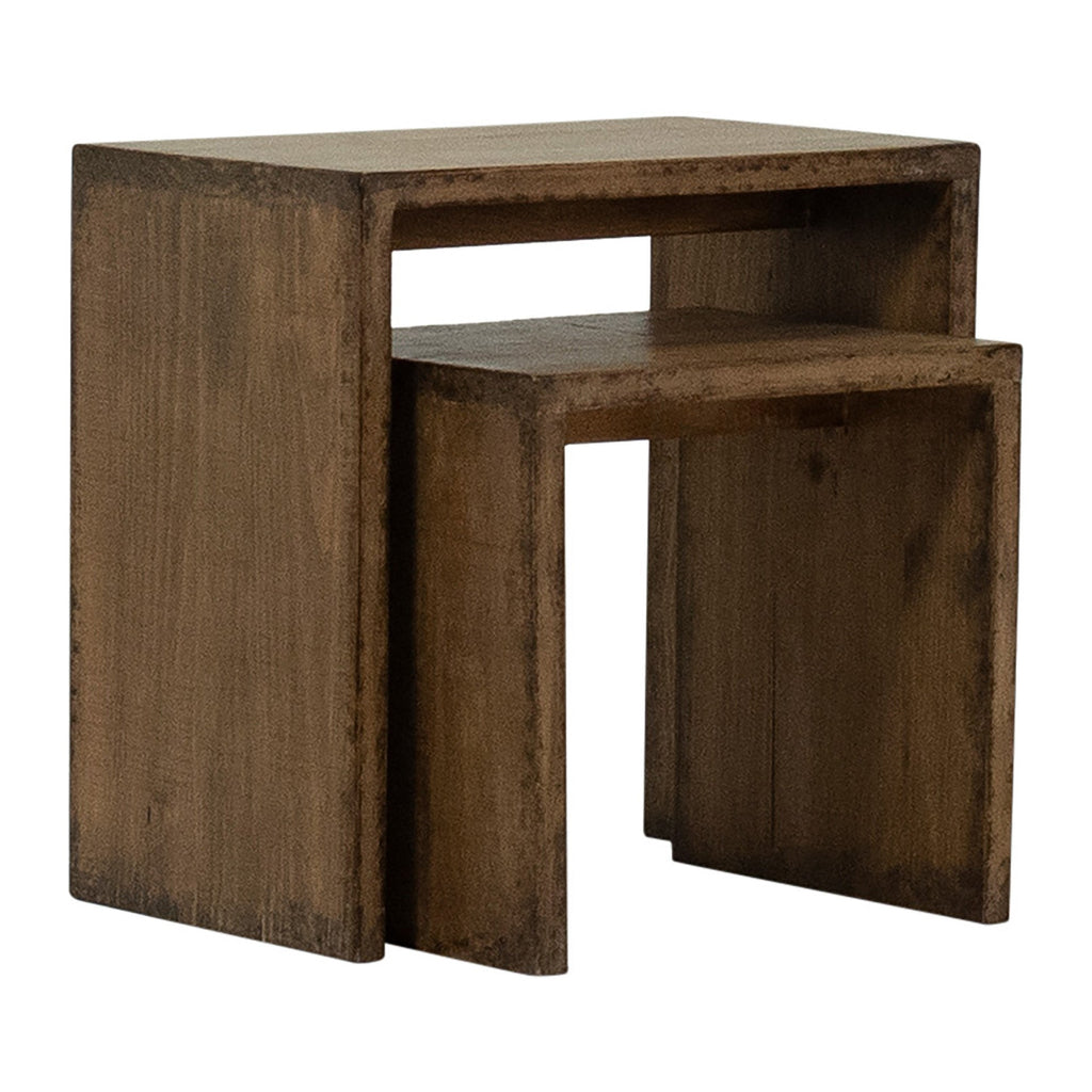 Evie Reclaimed Pine Set of 2 Nesting Side Tables, Medium Brown