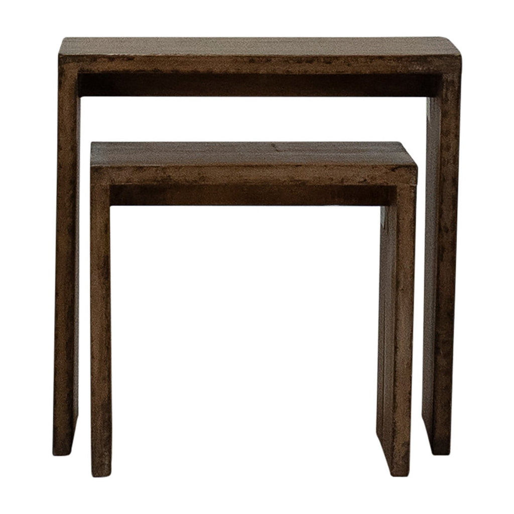 Evie Reclaimed Pine Set of 2 Nesting Side Tables, Medium Brown