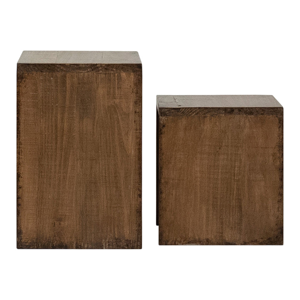 Evie Reclaimed Pine Set of 2 Nesting Side Tables, Medium Brown