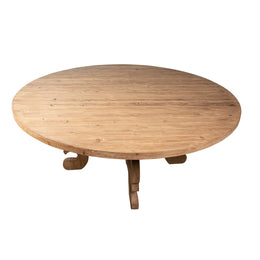 Alani 71" Round White Pine Dining Table with Carved 4-Leg Base in a Natural Finish