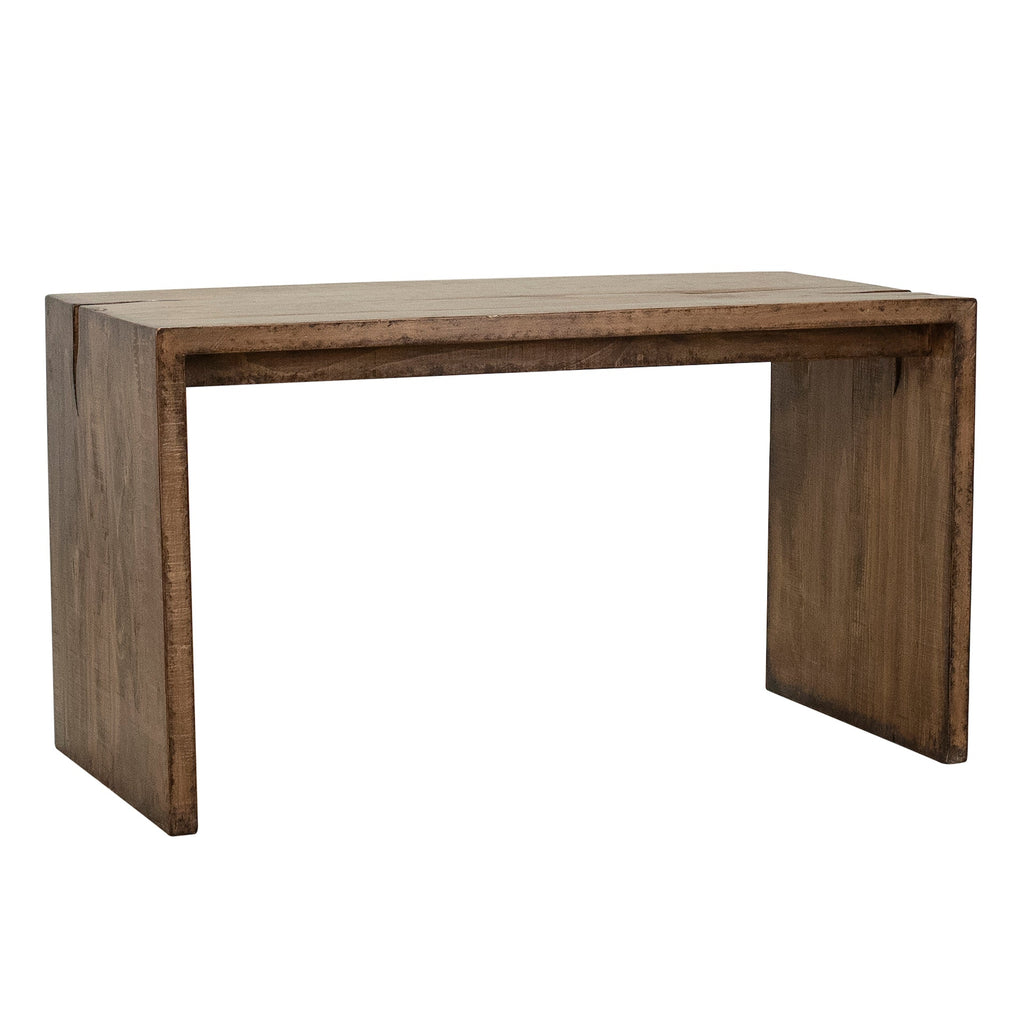 Evie Reclaimed Pine 54" Waterfall Style Writing Desk in a Rich Medium Brown Finish and Cutout Detail