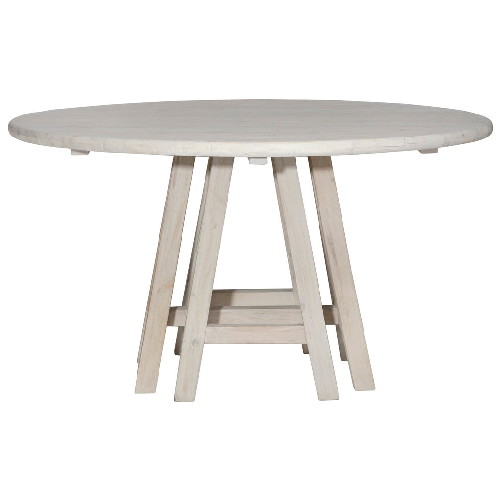 Jonah 54" Round Pine Double Trustle Dining Table Finished in Light Grey Wash