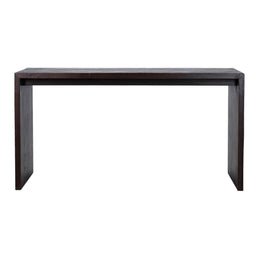 Evie Reclaimed Pine 68" Waterfall Style Dining Counter Table in Dark Espresso Finish and Cutout Detail