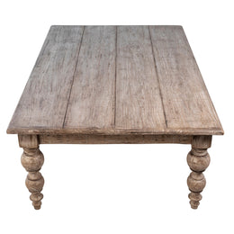 Zuri 54" Rectangular Reclaimed Pine Coffee Table with Carved Four Poster Legs Finished in an Antique Seal