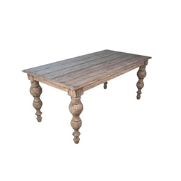 Zuri 72" Rectangular Reclaimed Pine Dining Table with Carved Four Poster Legs Finished in an Antique Seal