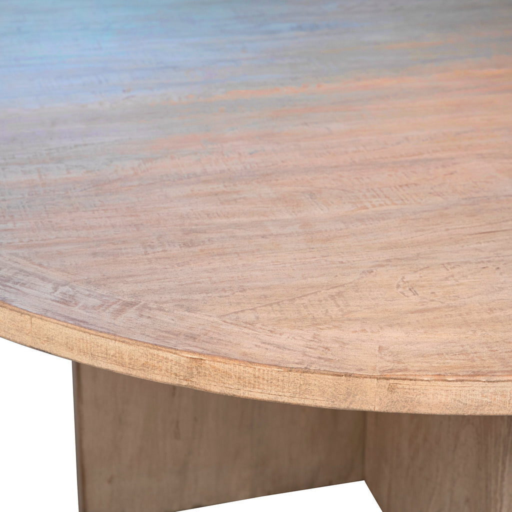 Landon 72" Round Reclaimed Pine Warm Wash Dining Table with Cross Base