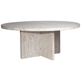 Landon 72" Round Reclaimed Pine White Wash Dining Table with Cross Base