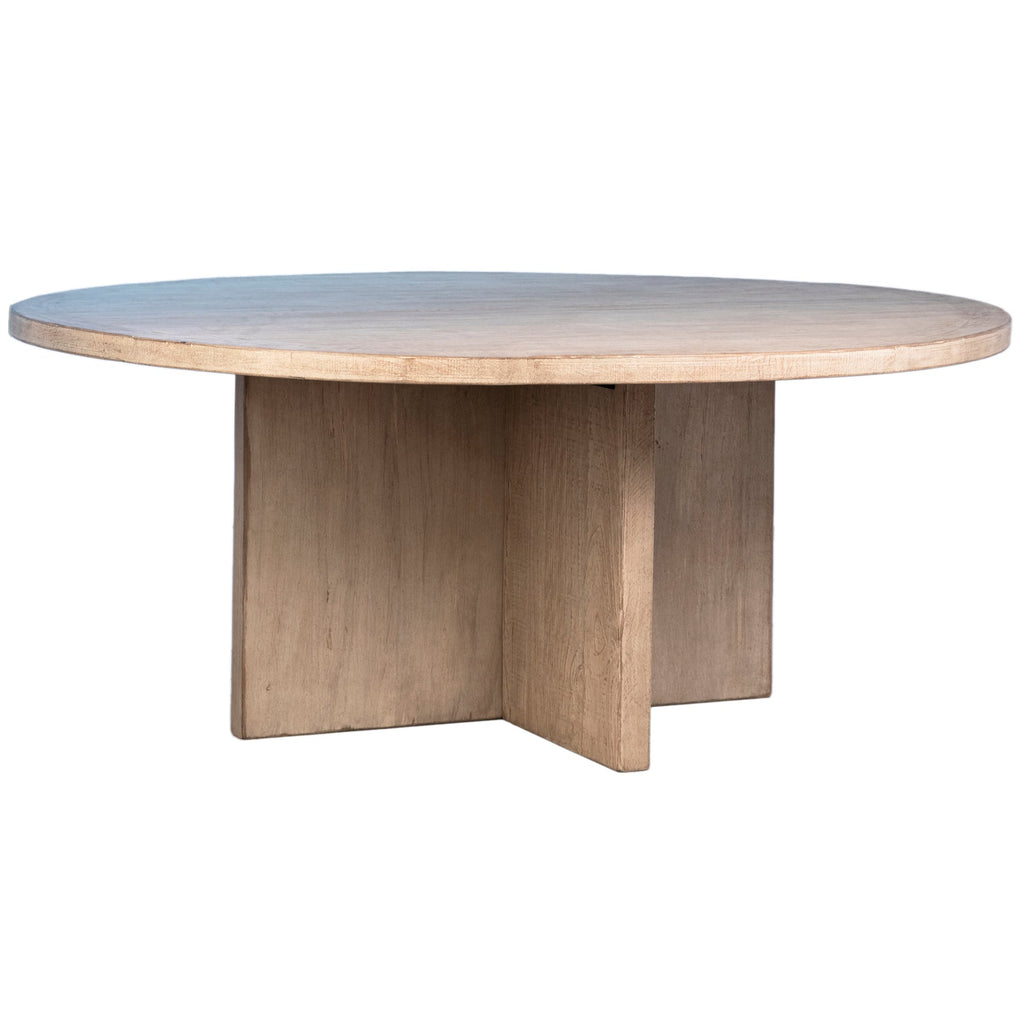 Landon 72" Round Reclaimed Pine Warm Wash Dining Table with Cross Base