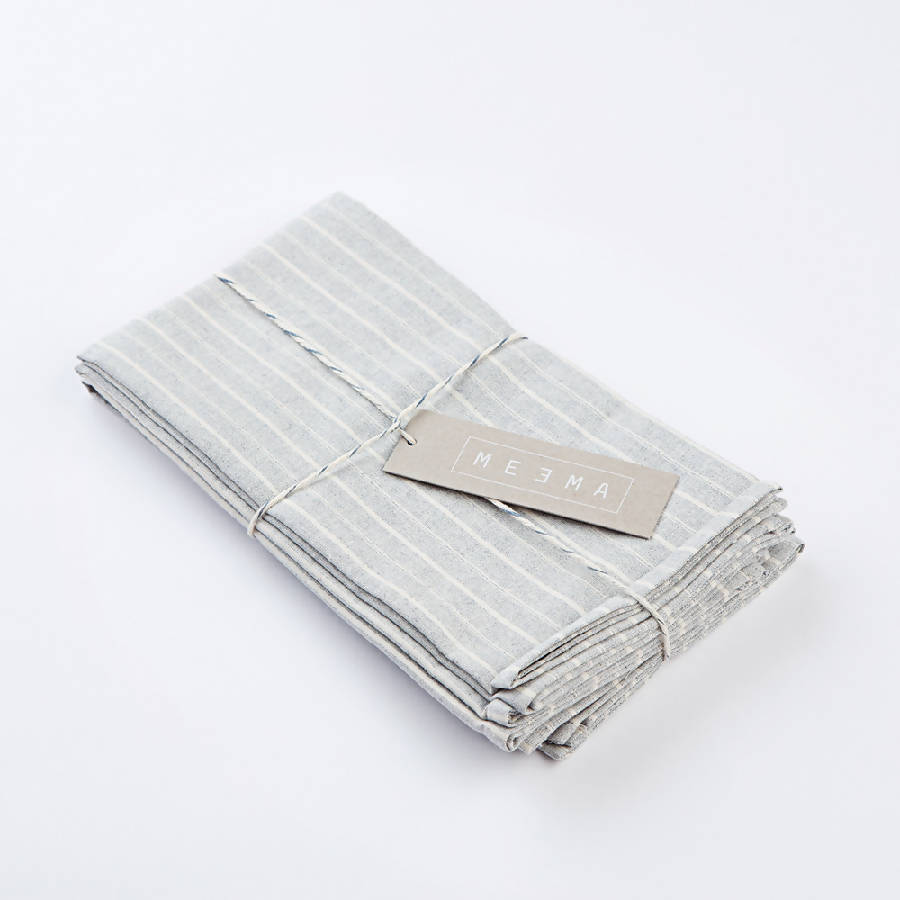 Grey Striped Cotton Napkin   Set Of 4